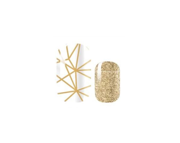 Glitter - White and Gold Geometric - Long Lasting Nail Wraps - Nail Strips - Dry Nail Polish