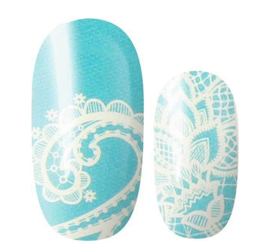 Blue and white lace - Dry Nail Polish - Long Wear Nail Wraps