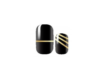 Geometric Black and Gold Stripes - Dry Nail Polish - Long Wear Nail Wraps - Nail Strips