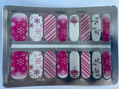 Pink Christmas - Long Lasting Nail Wraps - Nail Strips - Dry Nail Polish