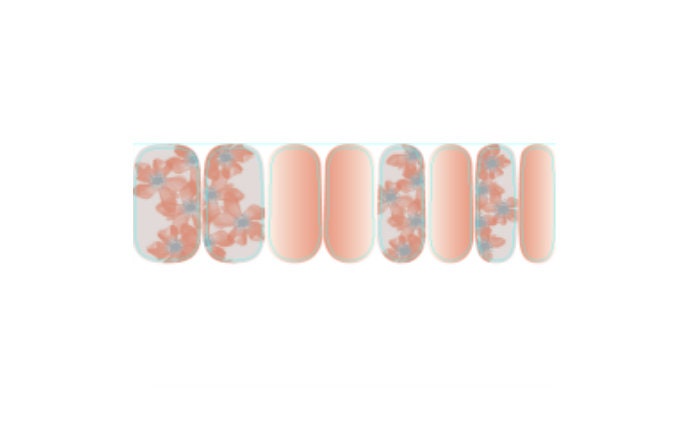 Pink Peach and Blue Ombre - Floral - Dry Nail Polish - Long Wear Nail Wraps