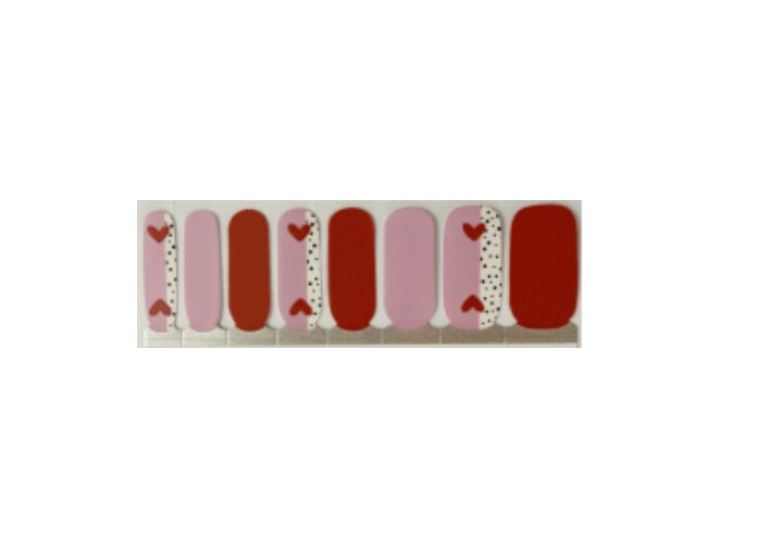 Valentine - Red Hearts - Pink and Red Long Lasting Nail Wraps - Nail Strips - Dry Nail Polish