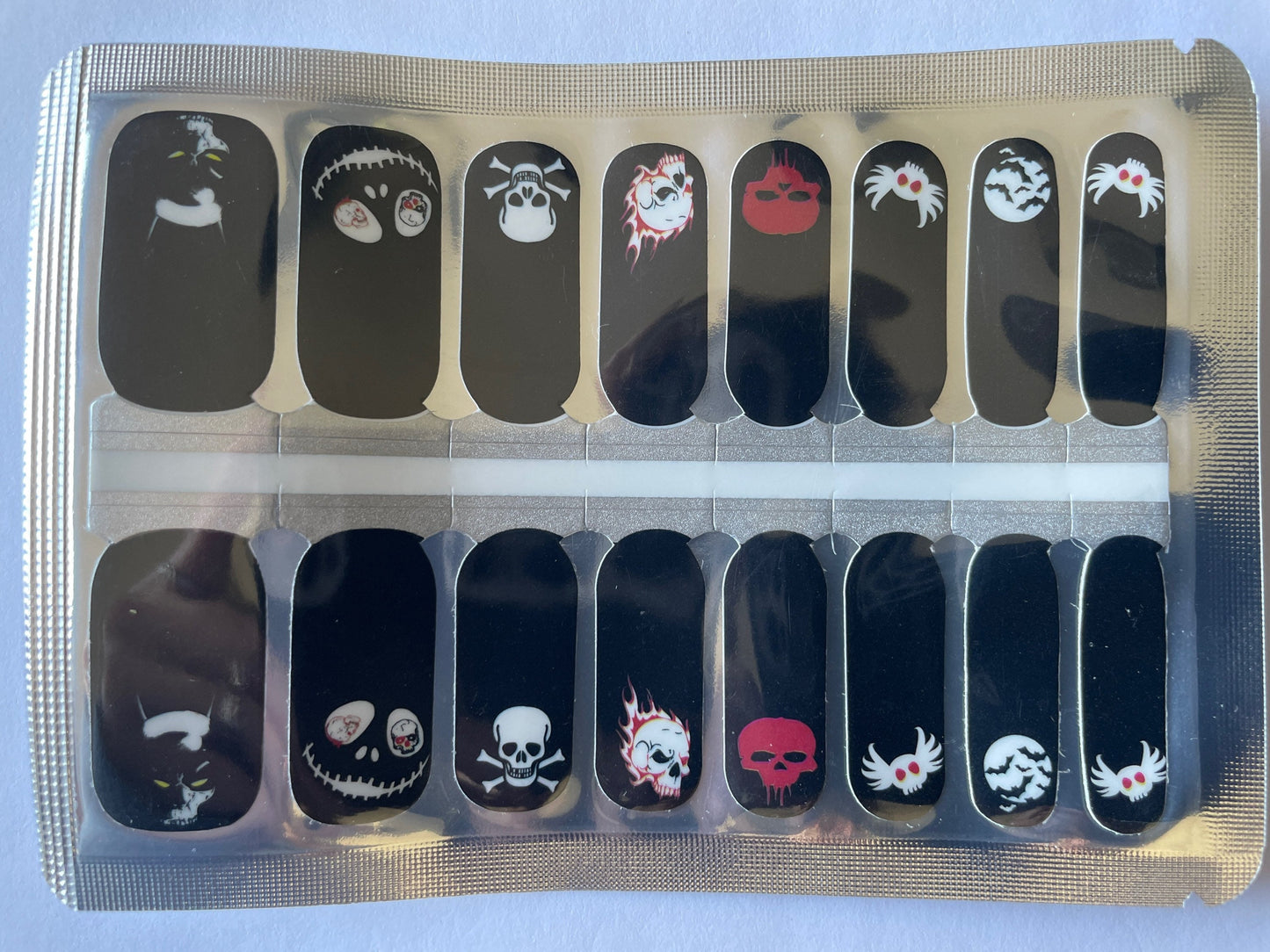 Skulls - Black and White - Nail Wrap - Nail Strip - Halloween