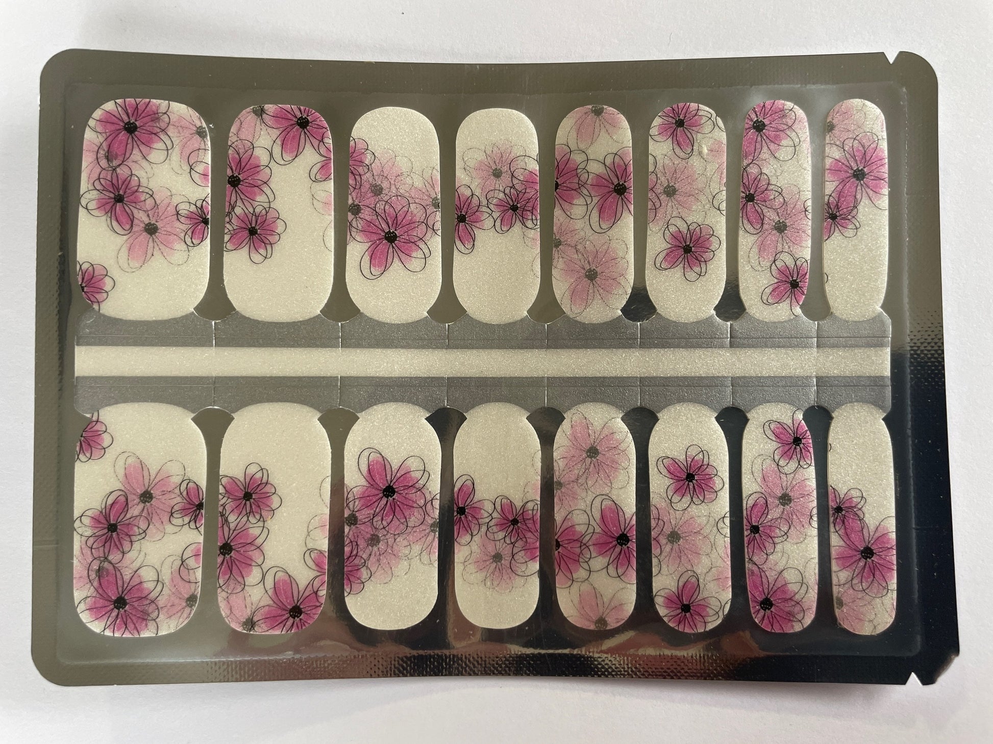 Nail Wraps - Nail Stickers - Nail Polish Strips - Nail Decals - Pink and Black Flowers - Pink Floral