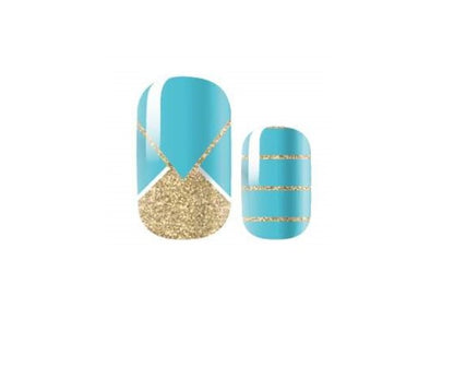 Nail Wraps - Nail Strips - Nail Stickers - Nail Polish - Geometric - Blue and Gold Glitter