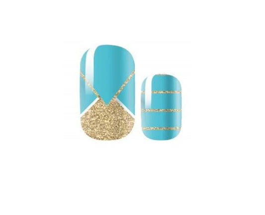 Nail Wraps - Nail Strips - Nail Stickers - Nail Polish - Geometric - Blue and Gold Glitter