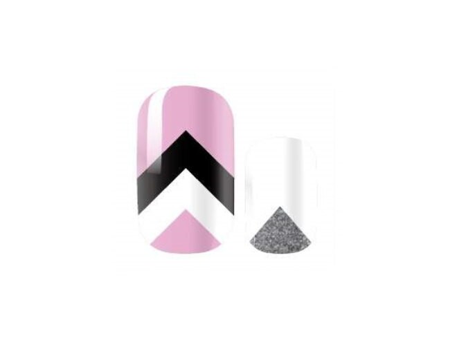 Nail Wraps - Nail Stickers - Nail Polish - Nail Strips - Nail Decals - Pink and Black Chevron - Silver Glitter