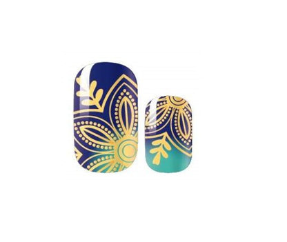 Nail Wraps - Nail Stickers - 100% Nail Polish Wraps - Peacock Colors - Turquoise Nail Wraps - Gold Design Nail Wraps