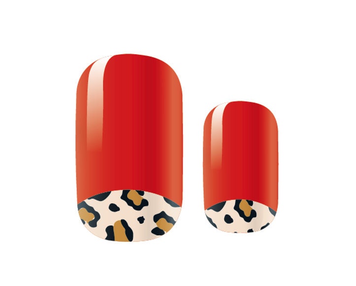 Nail Wraps - Nail Decals - Nail Stickers - 100% Nail polish - Red with animal print nail beds