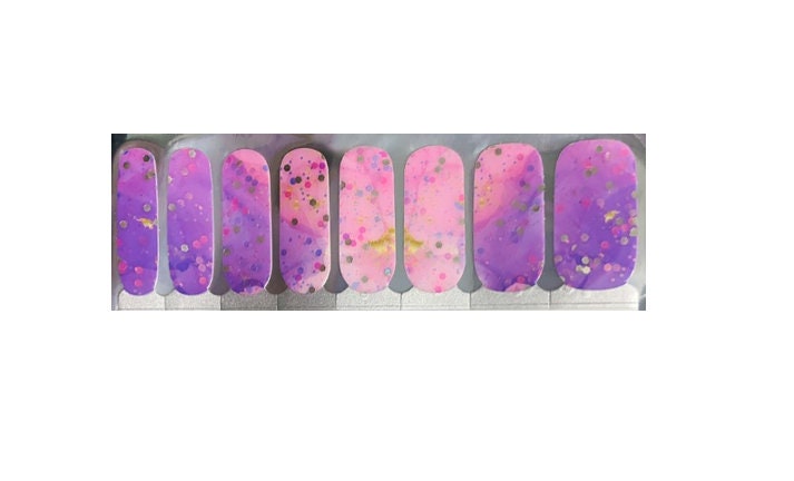 Swirl Glitter Nail Wrap - Pink and purple Swirl - Pastel - Dry Nail Polish - Long Wear Nail Wraps