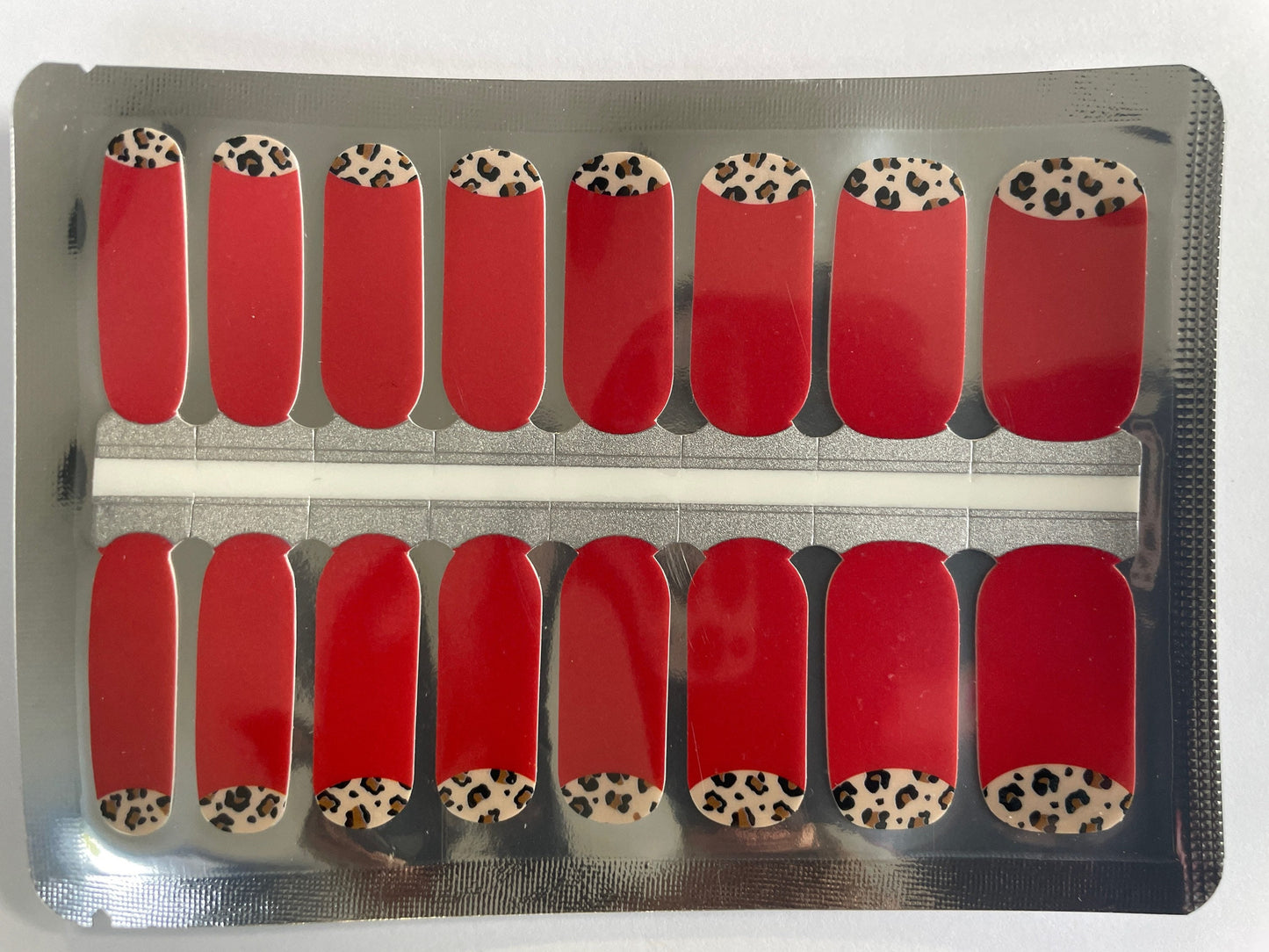 Nail Wraps - Nail Decals - Nail Stickers - 100% Nail polish - Red with animal print nail beds