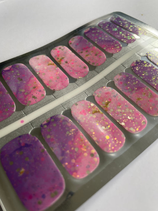 Swirl Glitter Nail Wrap - Pink and purple Swirl - Pastel - Dry Nail Polish - Long Wear Nail Wraps