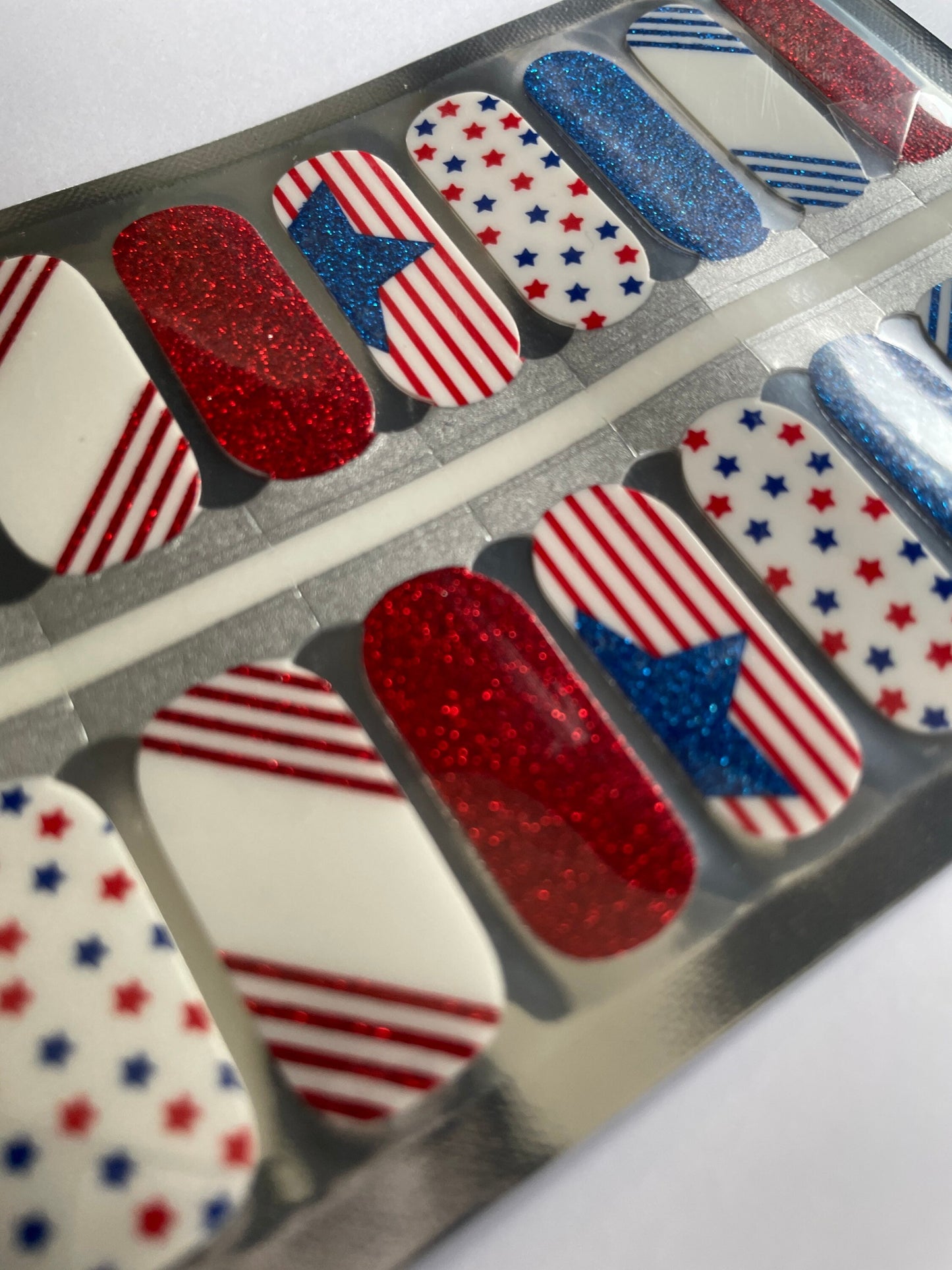 Patriotic Nail Strips - Red White and Blue - Stars and Stripes - American - 4th of July - Dry Nail Polish - Long Wear Nail Wraps