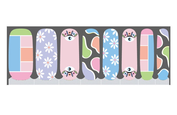 Color Block - Transparent blob - Daisy Nail Wraps - Eyeballs - Pastel - Nail Wrap - Dry Nail Polish - Nail Stickers