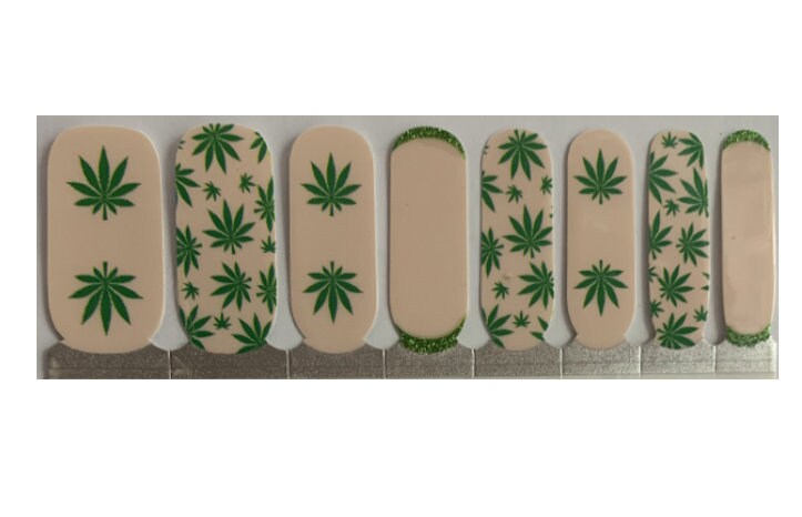 420 Nail Wraps - Nail Stickers - Nail Decals - Nail Strips - Marijuana Leaves - Weed Nail Wraps - Green Glitter