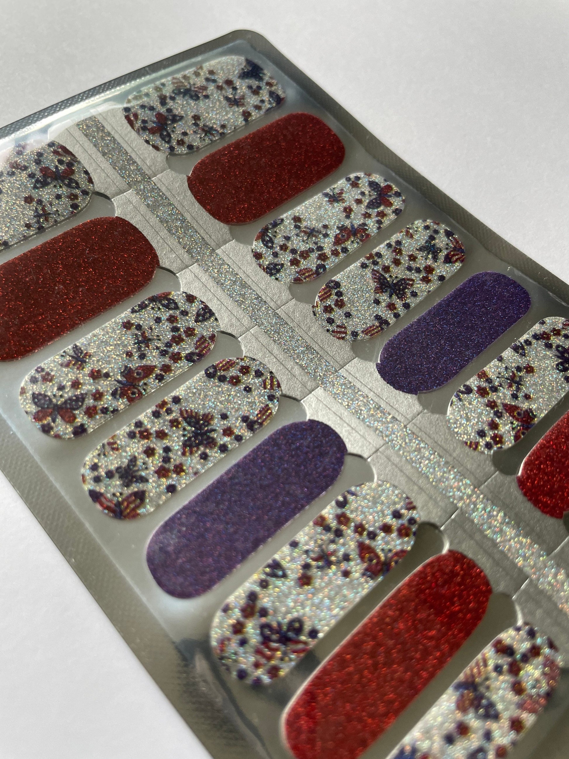 Glitter Patriotic Butterfly - Red White and Blue - Stars and Stripes - American - 4th of July - Dry Nail Polish - Long Wear Nail Wraps