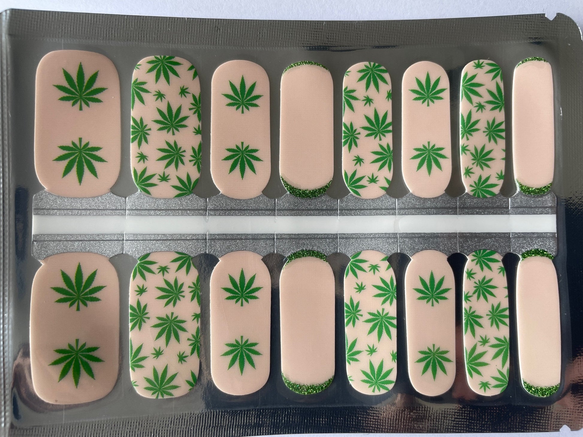 420 Nail Wraps - Nail Stickers - Nail Decals - Nail Strips - Marijuana Leaves - Weed Nail Wraps - Green Glitter