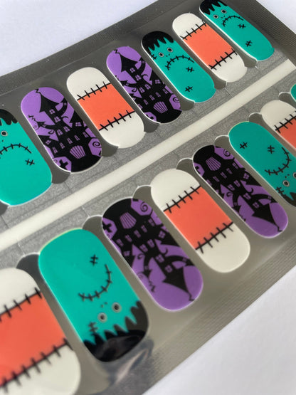 Halloween Nail Wraps - Nail Stickers - 100% Nail Polish - Nail Decals - Frankenstein - Haunted house nail wraps