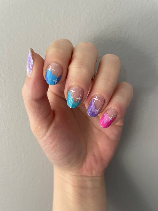 Transparent - Rainbow Clouds French Manicure - Dry Nail Polish - Long Wear Nail Wraps