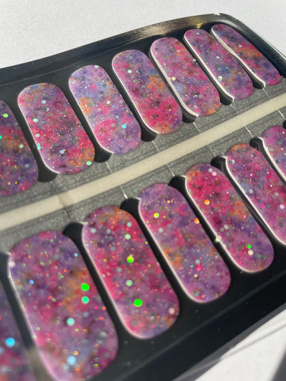 Birthday Cake Glitter Nail Wrap - Pink and purple - Pastel - Dry Nail Polish - Long Wear Nail Wraps