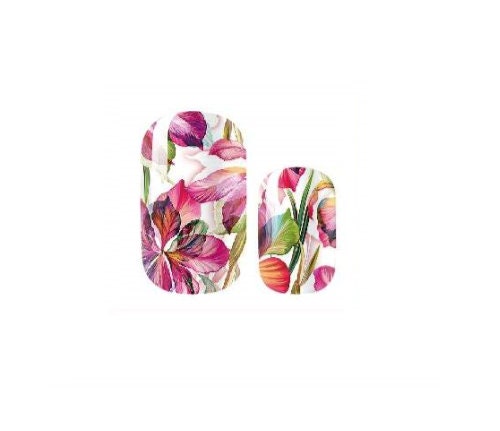 Flower Petals - Pink white green- Dry Nail Polish - Long Wear Nail Wraps