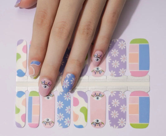 Color Block - Transparent blob - Daisy Nail Wraps - Eyeballs - Pastel - Nail Wrap - Dry Nail Polish - Nail Stickers