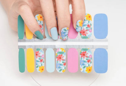 Flowers and solid colors - Easter - Dry Nail Polish - Long Wear Nail Wraps