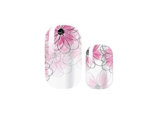 Nail Wraps - Nail Stickers - Nail Polish Strips - Nail Decals - Pink and Black Flowers - Pink Floral