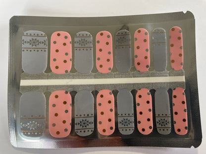 Nail Wraps - Nail Stickers - Nail Polish - Nail Strips - Nail Decals - Pink Gold and Grey Tribal Polka Dots