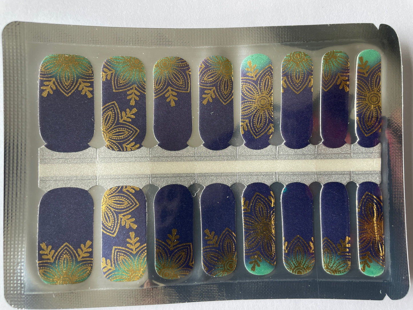 Nail Wraps - Nail Stickers - 100% Nail Polish Wraps - Peacock Colors - Turquoise Nail Wraps - Gold Design Nail Wraps