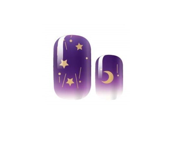 Nail Wraps - Nail Stickers - Nail Polish - Nail Decals - Purple and Gold - Galaxy - Space - Moon and Stars