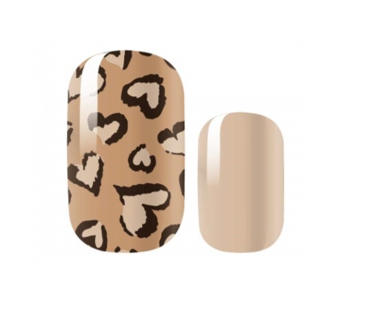 Nail Wraps - Nail Decals - Nail Stickers - 100% Nail polish - Beige and Gold Neutral - Animal Print Hearts