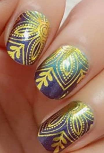 Nail Wraps - Nail Stickers - 100% Nail Polish Wraps - Peacock Colors - Turquoise Nail Wraps - Gold Design Nail Wraps