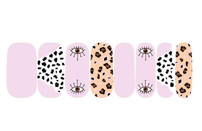 Eyeballs and Animal Print - Pastel - Nail Wrap - Dry Nail Polish - Weird Nail Stickers