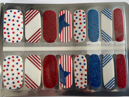 Patriotic Nail Strips - Red White and Blue - Stars and Stripes - American - 4th of July - Dry Nail Polish - Long Wear Nail Wraps