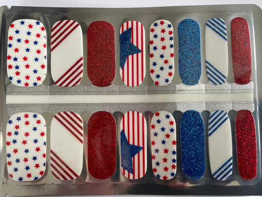 Patriotic Nail Strips - Red White and Blue - Stars and Stripes - American - 4th of July - Dry Nail Polish - Long Wear Nail Wraps