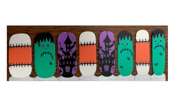 Halloween Nail Wraps - Nail Stickers - 100% Nail Polish - Nail Decals - Frankenstein - Haunted house nail wraps