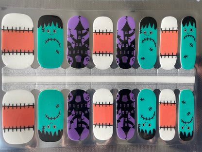 Halloween Nail Wraps - Nail Stickers - 100% Nail Polish - Nail Decals - Frankenstein - Haunted house nail wraps