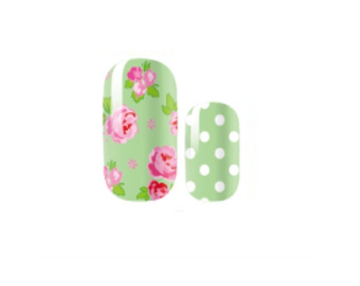 Nail Wraps - Nail Stickers - Nail Polish - Nail Strips - Nail Decals - Green and White Polka Dots and roses