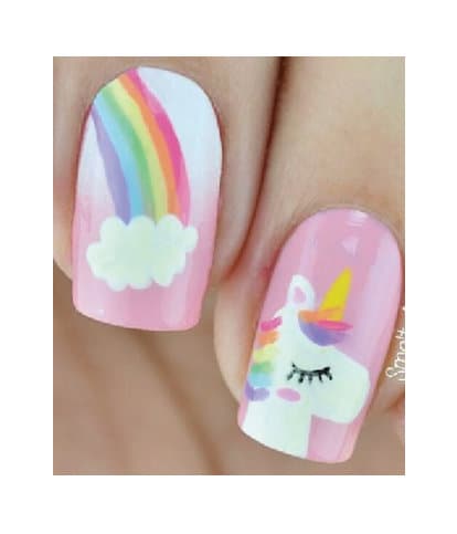 Nail Wraps - Nail Stickers - Pink Rainbow Unicorn- Dry Nail Polish - Long Wear Nail Wraps