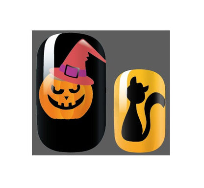 Nail Wraps - Nail Stickers - Halloween Jack-O-Lantern and Black Cats - Dry Nail Polish - Long Wear Nail Wraps