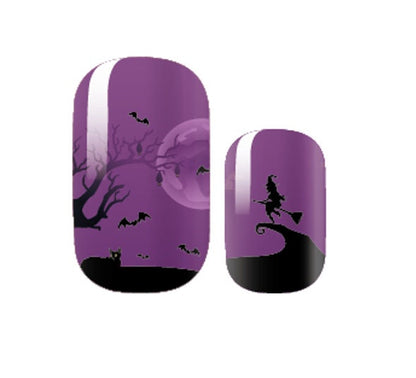 Nail Wraps - Nail Stickers - Halloween Black and Purple - Witches, Cats and Bats - Dry Nail Polish - Long Wear Nail Wraps