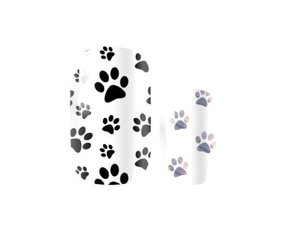 Transparent Nail Wraps - Nail Stickers - Puppy Paw Print - Black and Silver - Dry Nail Polish - Long Wear Nail Wraps