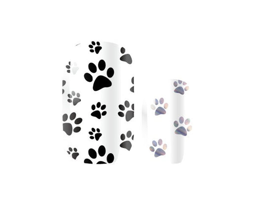 Transparent Nail Wraps - Nail Stickers - Puppy Paw Print - Black and Silver - Dry Nail Polish - Long Wear Nail Wraps