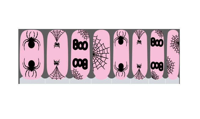 Nail Wraps - Nail Stickers - Pink Halloween - Boo - Spiders - Dry Nail Polish - Long Wear Nail Wraps - Nail Decals