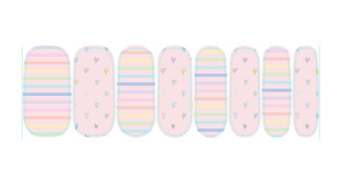 Nail Wraps - Nail Stickers - Pale Pastel Rainbow - Hearts - Long Wear Nail Wraps - Nail Polish Wraps - Nail Decals