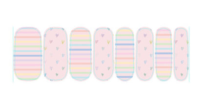 Nail Wraps - Nail Stickers - Pale Pastel Rainbow - Hearts - Long Wear Nail Wraps - Nail Polish Wraps - Nail Decals