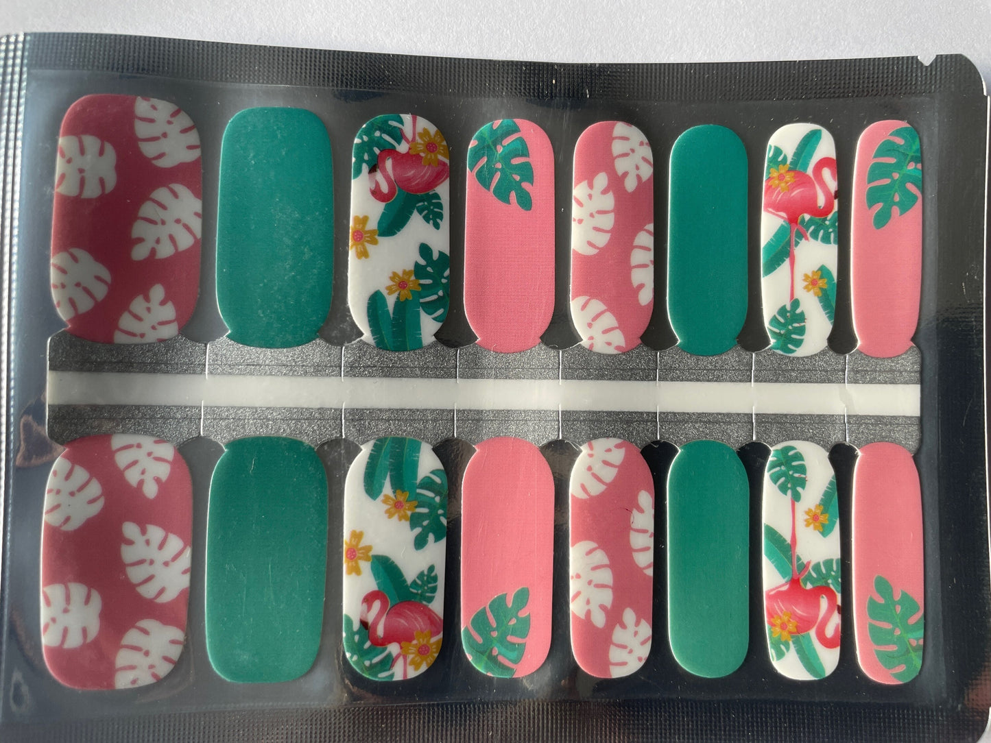 Nail Wraps - Nail Stickers - Pink Flamingo and Monstera - Dry Nail Polish - Long Wear Nail Wraps