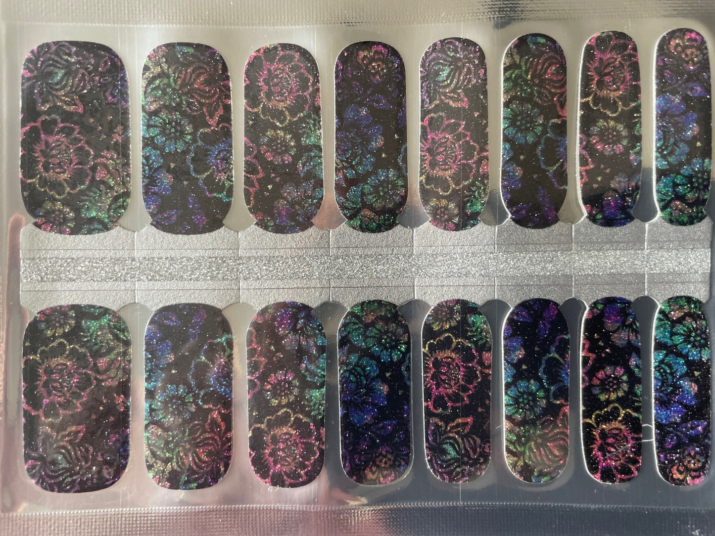 Nail Wraps - Nail Stickers - Black and Rainbow Flowers - Dry Nail Polish - Long Wear Nail Wraps