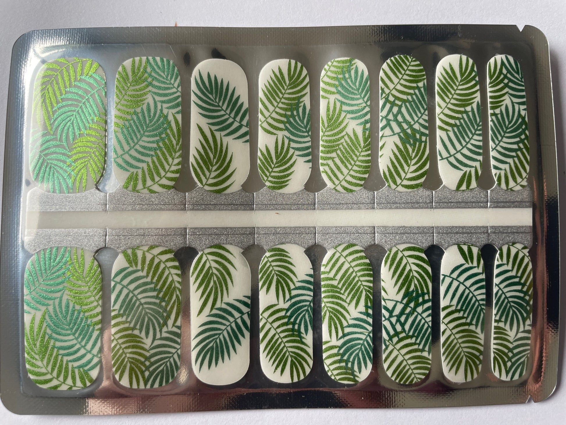 Transparent Nail Wraps - Nail Stickers - Metallic Leaves - Green and Blue- Long Wear Nail Wraps - Nail Decals - Nail Polish Wraps